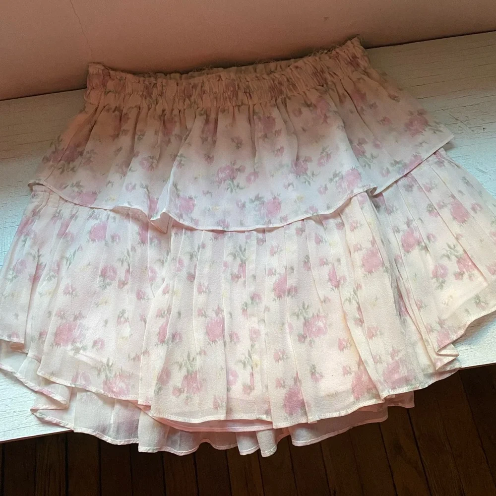 NWOT LoveShackFancy pink floral silk skirt size small - Picture 6 of 7